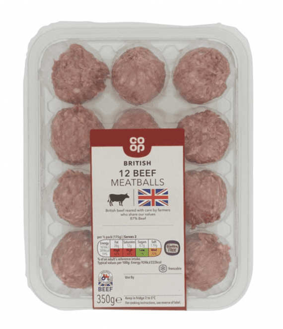 Co Op 12 British Beef Meatballs 350g