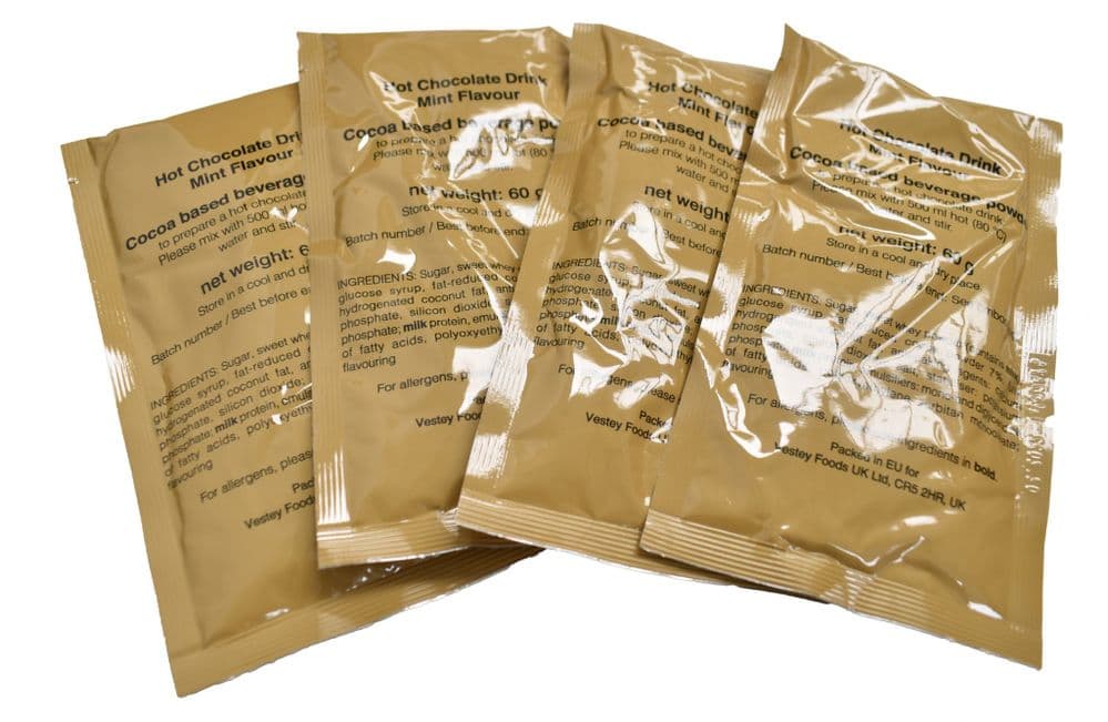 10 x British Military Ration Pack  Mint Hot Chocolate Sachets - 60g Each