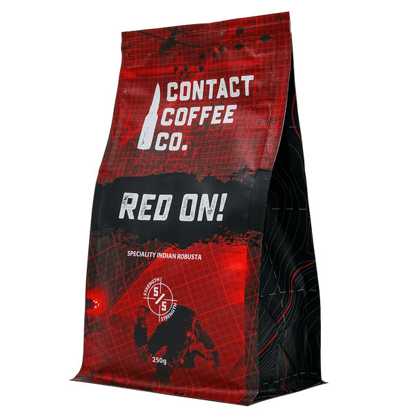 Contact Coffee Co Red On! - 250g Ground Coffee Pouch - Military Coffee