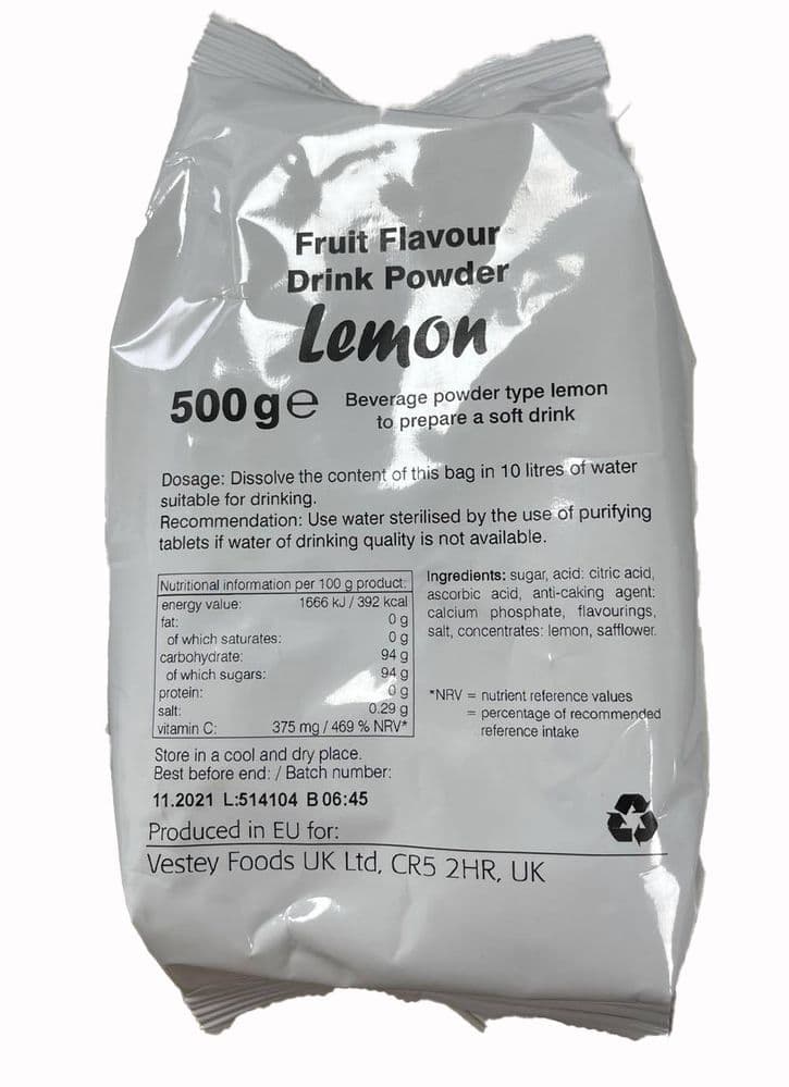 British Army Ration Pack 500g Fruit Flavoured Drink Powder - Lemon