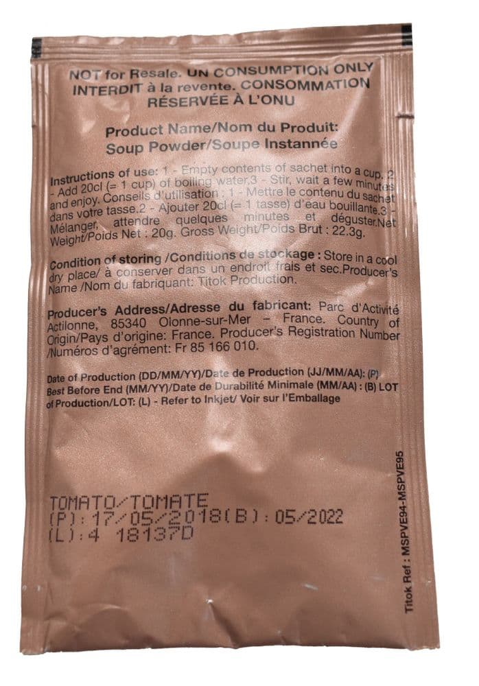 British Army Tomato Soup Ration Pack Meal Pouch - 20g