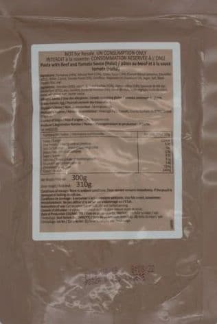 British Military MRE Ration Meal Pouch - Pasta With Beef In Tomato Sauce - 300g