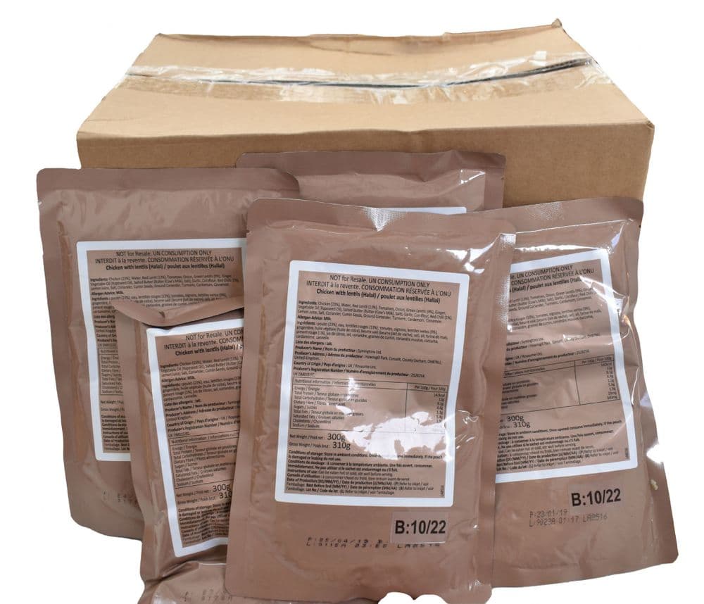 BULK BUY - British Army Ration Pack Meal Pouch - Chicken with Lentils x 24