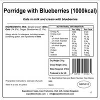 Expedition Foods Freeze Dried Meal Pouch - Breakfast Porridge With Blueberries - Various Sizes