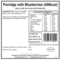 Expedition Foods Freeze Dried Meal Pouch - Breakfast Porridge With Blueberries - Various Sizes