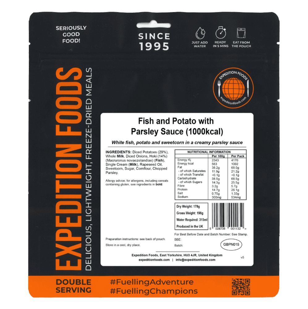 Expedition Foods Freeze Dried Meal Pouch - Fish And Potato With Parsley Sauce - Various Sizes