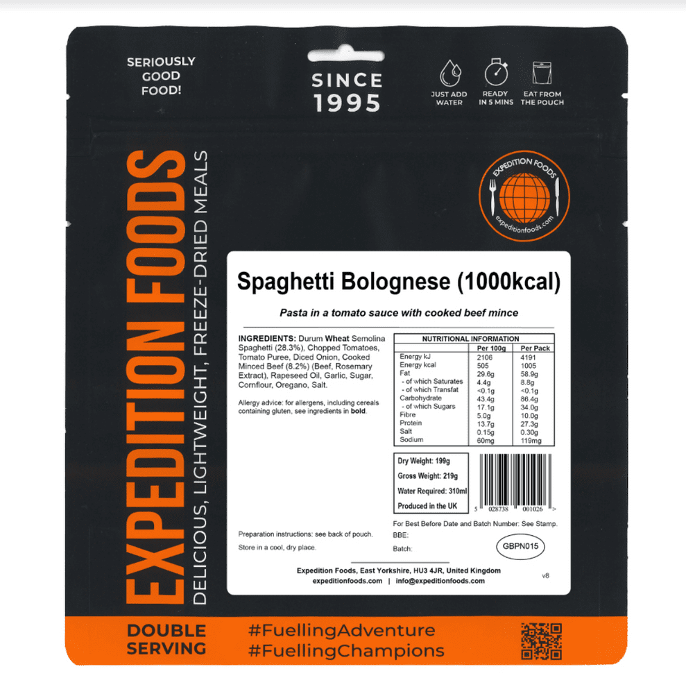 Expedition Foods Freeze Dried Meal Pouch - Spaghetti Bolognese - Various Sizes