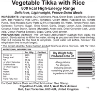 Expedition Foods Freeze Dried Meal Pouch - Vegetable Tikka With Rice - Various Sizes