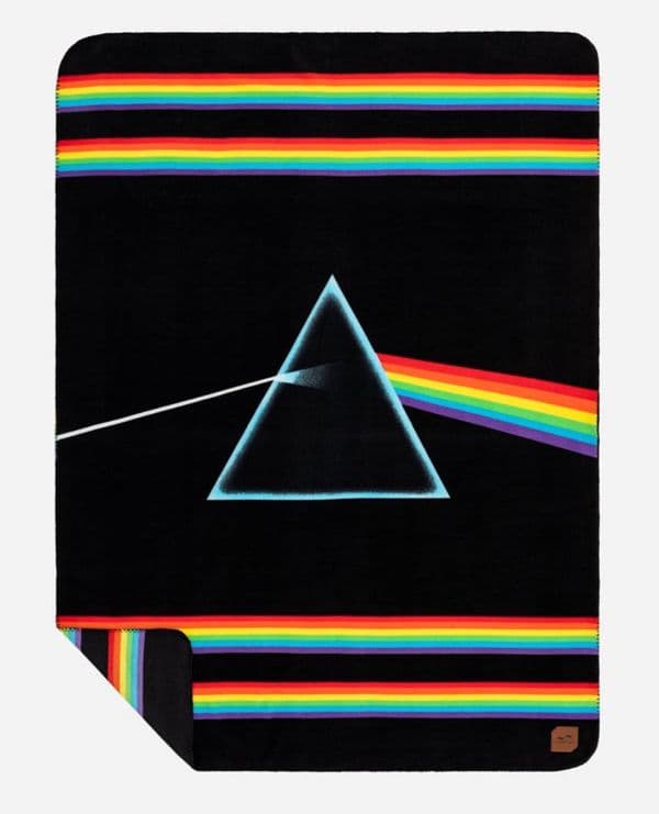 Slowtide Dark Side Pink Floyd Fleece Blanket- Black and Rainbow