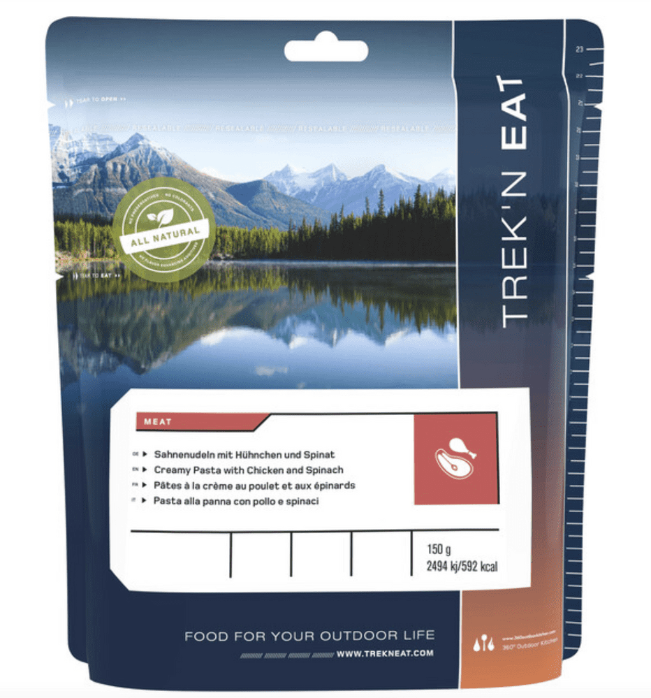 Trek'N Eat Freeze Dried Food Ration Meal Pouch - Creamy Pasta With Chicken & Spinach